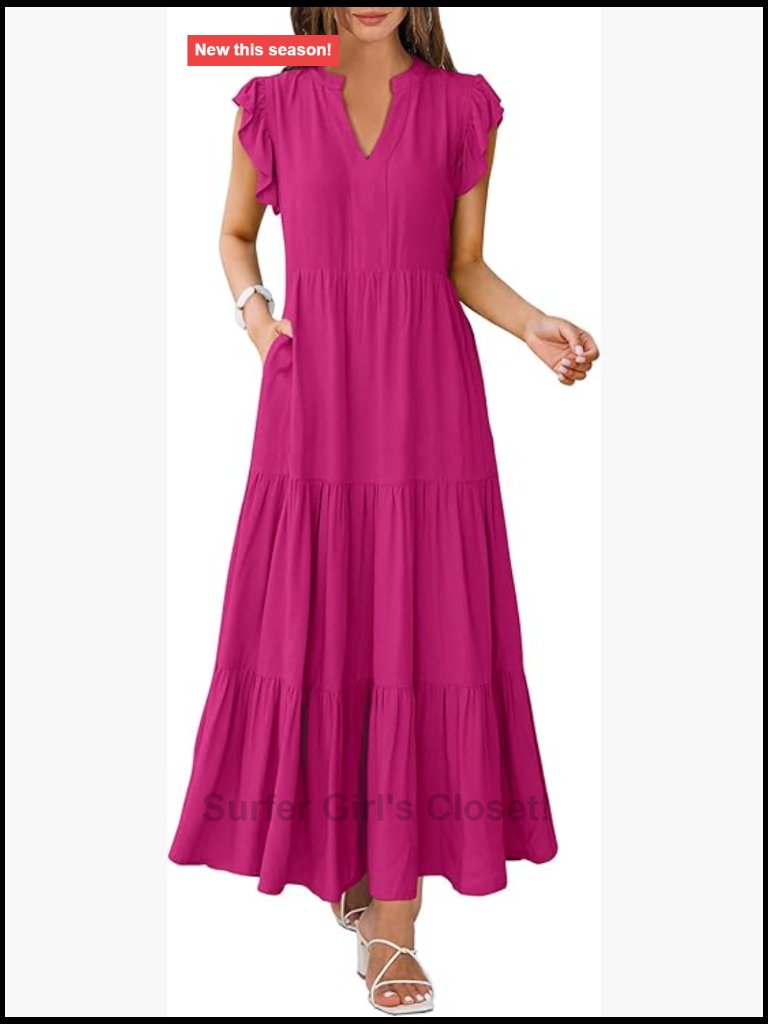 Comfy Flowy Tiered Boho Maxi Dress With Pockets